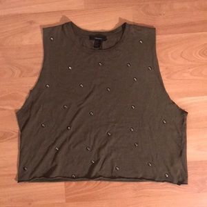 Forever 21 Military Green Embellished Crop Top